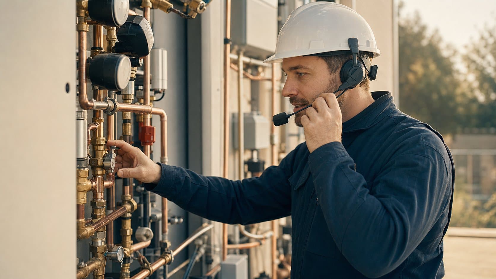 Instalator w terenie po zakończonym kursie