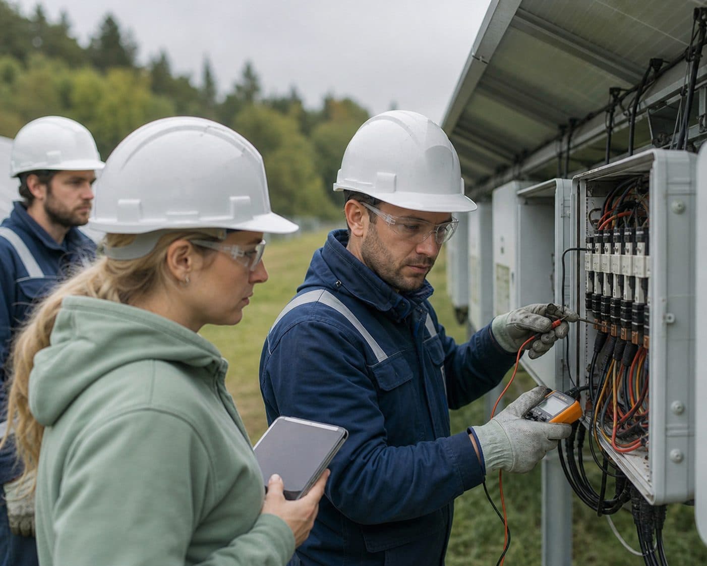 Serwisant sprawdza działającą instalację OZE